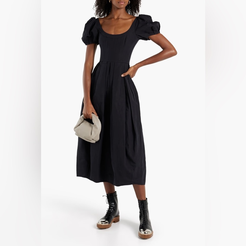 Brock Collection Salvina Pleaded cotton-Blend Poplin Black Midi Dress